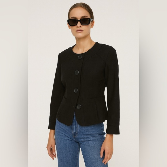 Theory Black Button Up Collarless Blazer Jacket Size Small - Picture 1 of 8